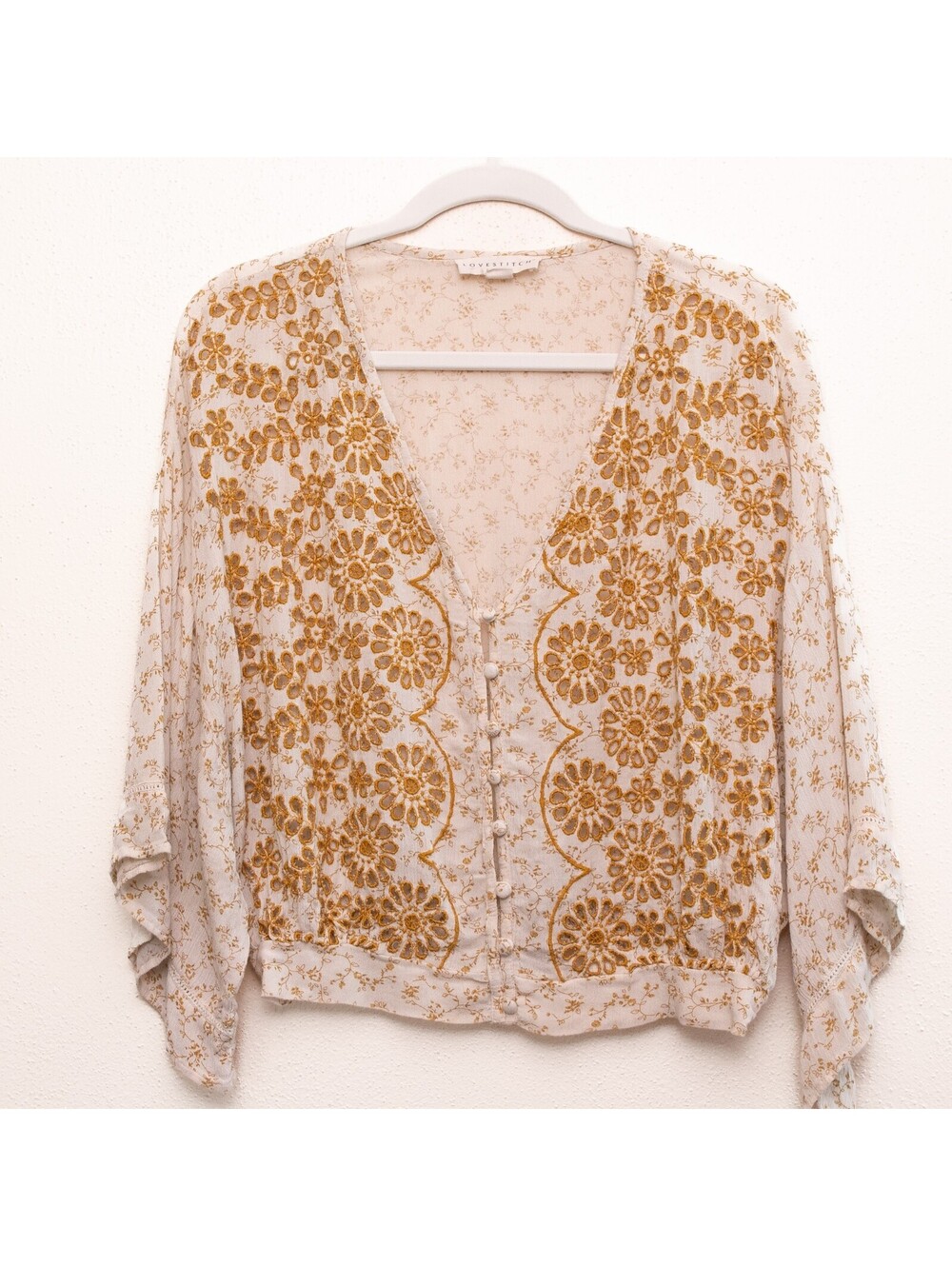 Lovestitch Embroidered Eyelet Top Womens Small Boho Festival Coquette